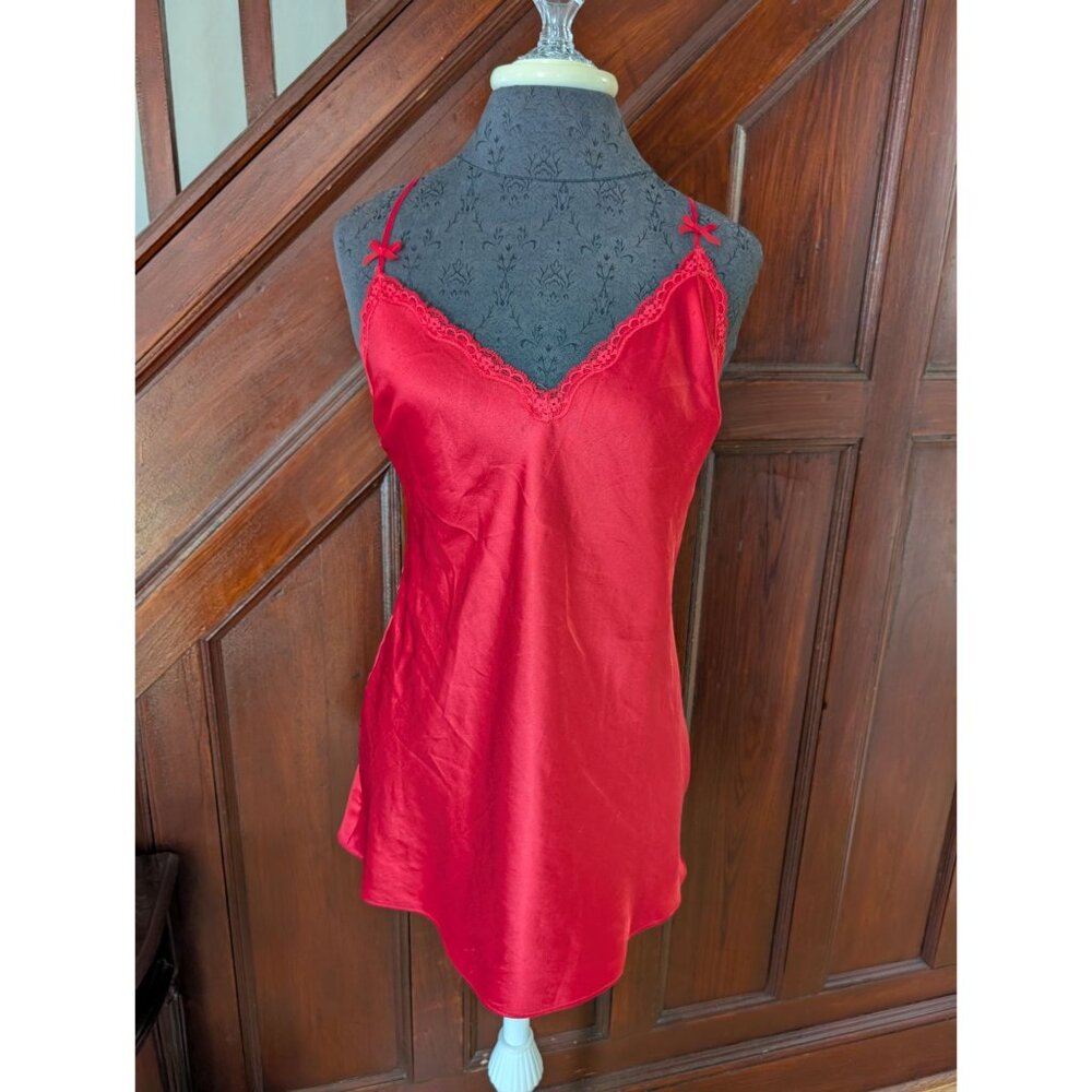 Victorias Secret Red Satin & Lace Slip Dress Lingerie L